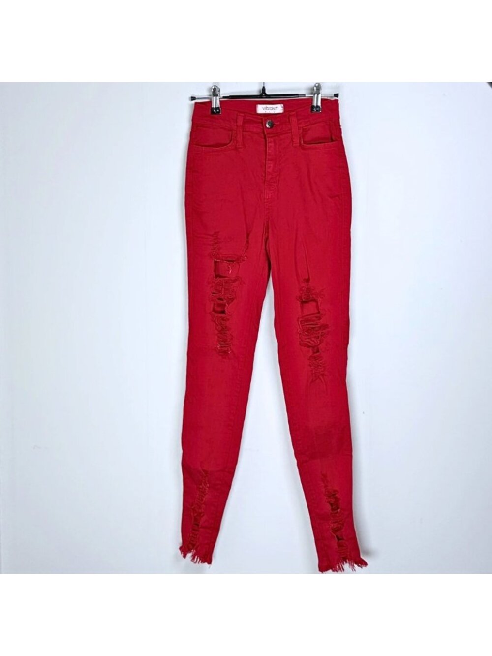 Bright Red Colored Skinny Jeans Size 3 Distressed Ripped High Rise Emo Scene